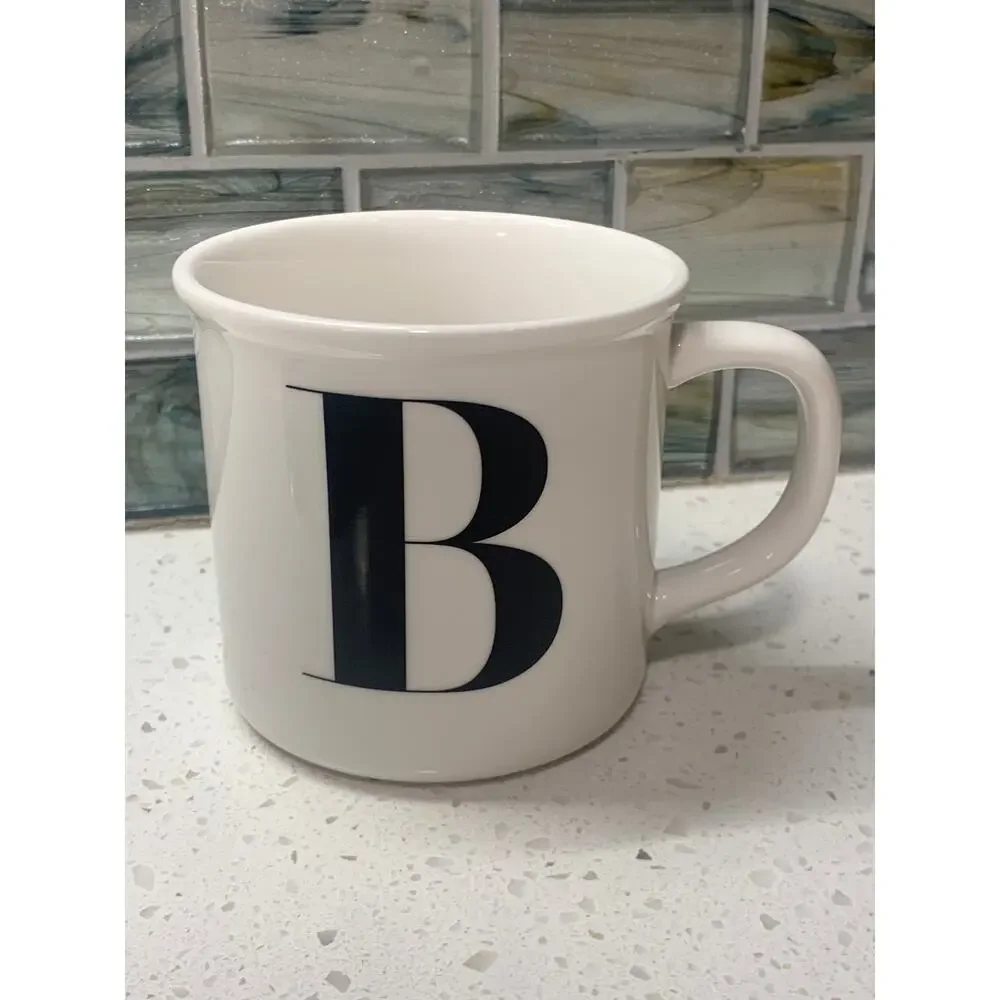 Pottery Barn Initial Letter M Coffee Mug Cup Stoneware Monogram Black White